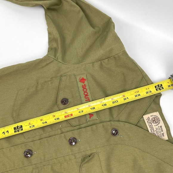 Vintage Olive Green BSA Boy Scout Uniform Shirt Long Sleeve 12 Neck Tenderfoot - Picture 14 of 16